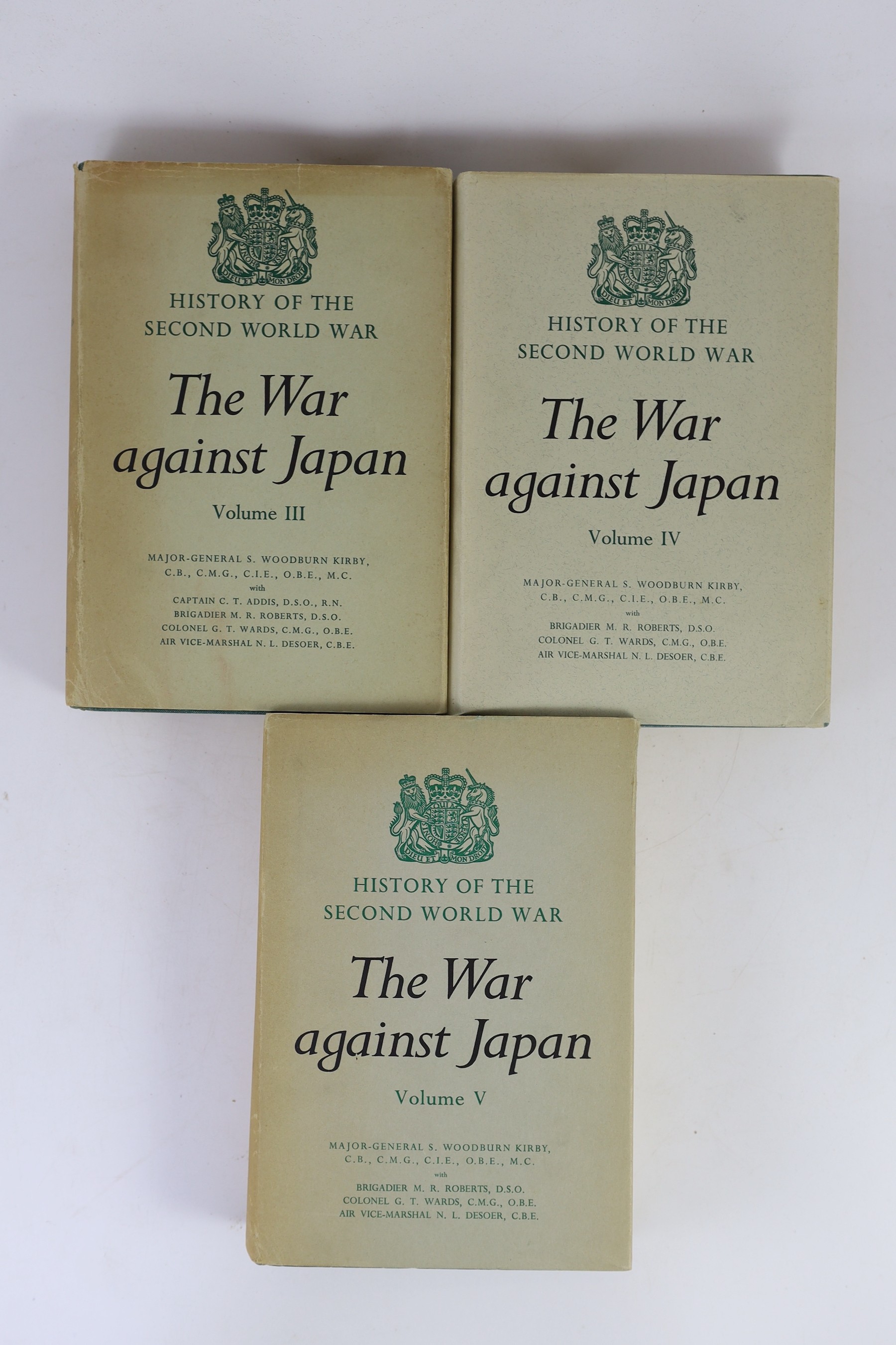 Woodburn Kirby, S (Maj.-Gen.) et al - The War Against Japan, 1st editions, 5 vols, 8vo, cloth, vols 3-5 with d/j’s, HMSO, 1957-69 and Hinsley, F.H et al - Official History of the Second World War. British Intelligence in